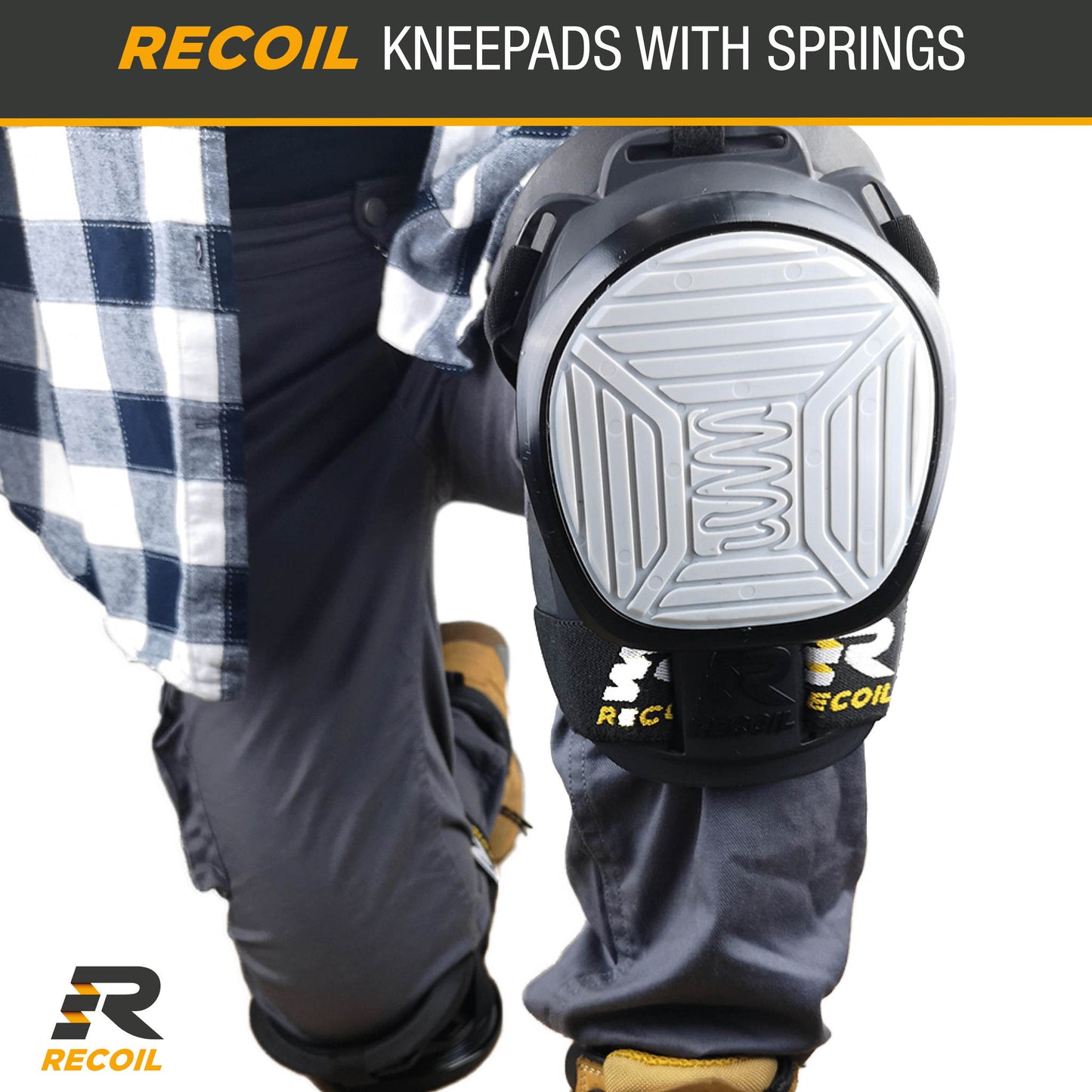 Recoil Heavy Duty Premium Comfort Knee Pads | Spring Loaded System